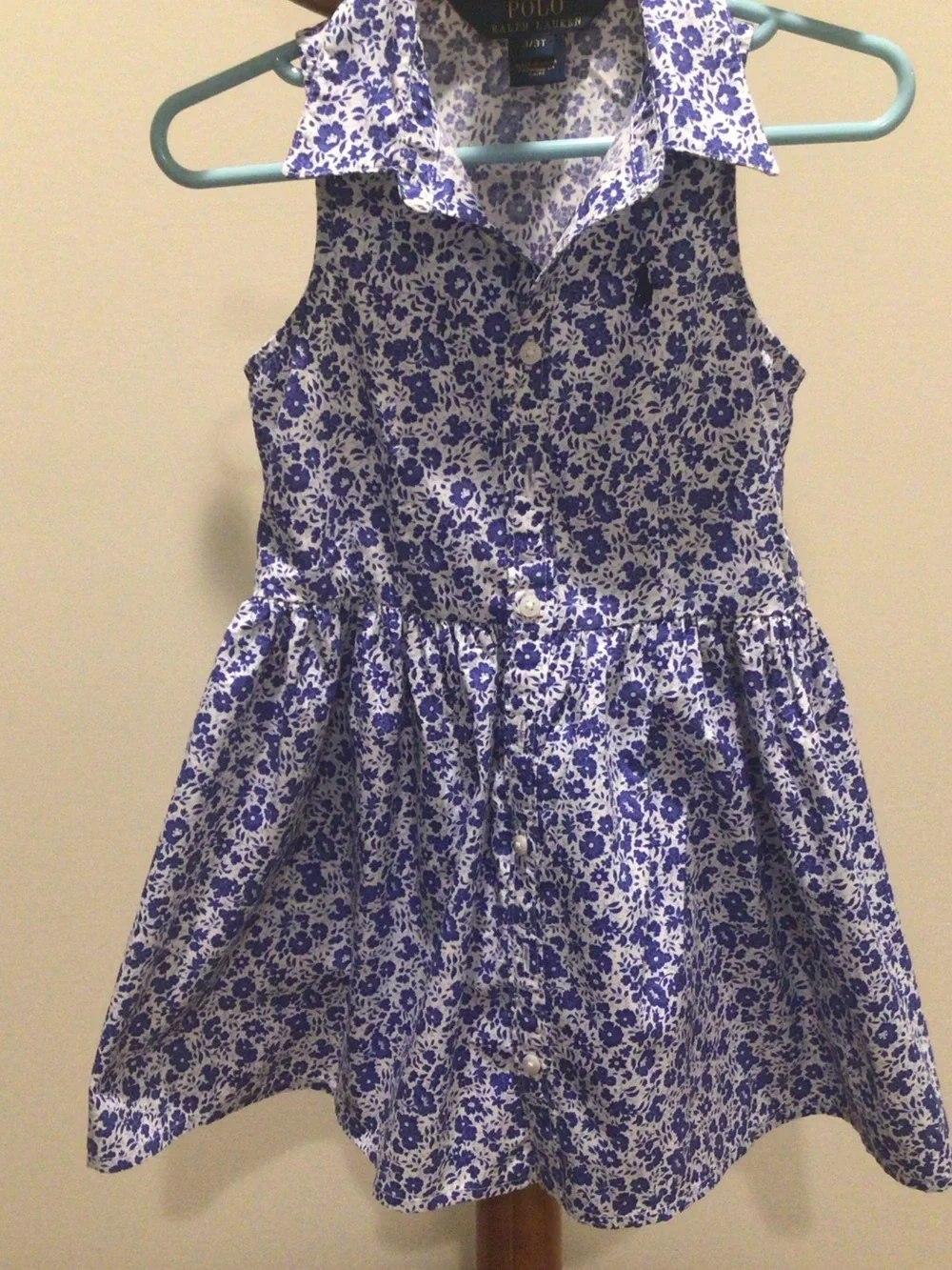 Polo by Ralph Lauren White and Blue Floral Button-Front Dress size 3/3T